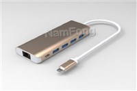 USB Type C to 4*USB 3.0 HUB+RJ45+PD 铝壳 Type-c扩展器