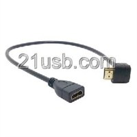高清数据线供应商，HDMI AM 90度 TO HDMI AF 180度 全包，MHL线，MDMI线工厂，光纤线工厂
